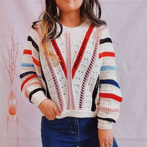 'Rosehall' Stripe Knit Sweater - Celes Fashion